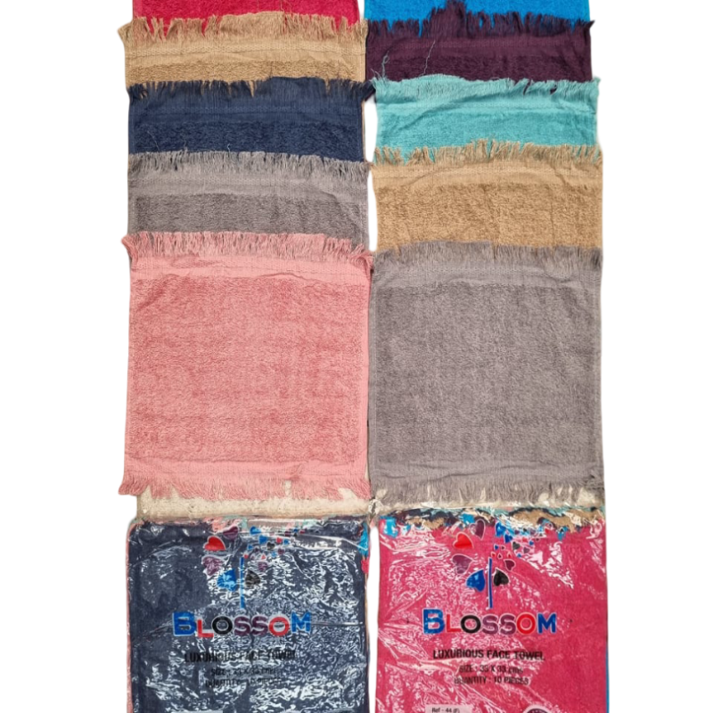 Blossom - 10pk Plain Fring Face Towel 455GSM (33x33cm)